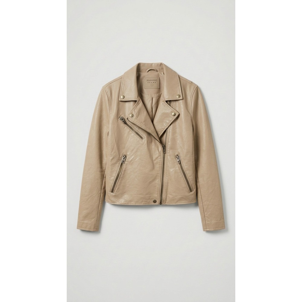 Blank NYC Tan Beige Vegan Faux Leather Moto Biker Jacket Womens Large